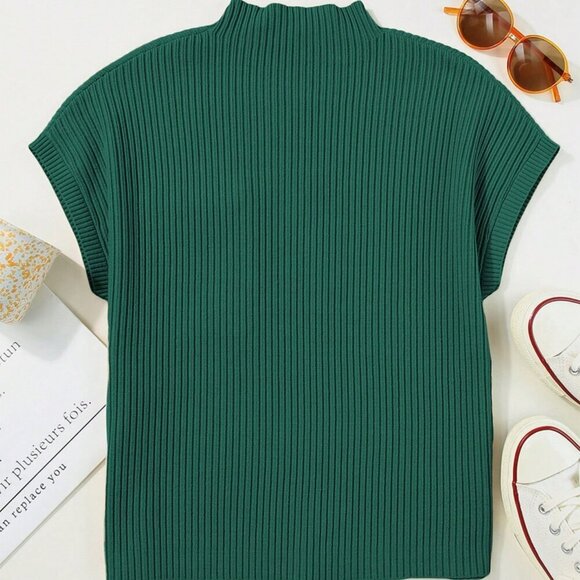 Green Casual Women's Minimalist Kangaroo Pocket Bat Wing Knitted Sweater top - Picture 5 of 8
